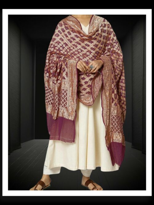 Wine Banarasi Bandhani Dupatta Pure Georgette