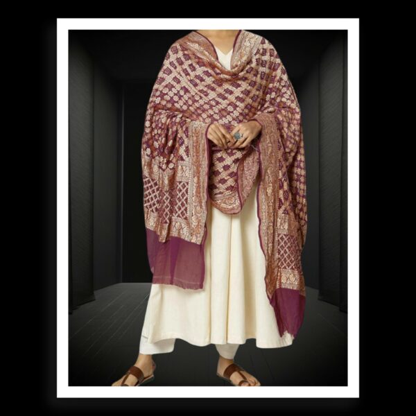 Wine Banarasi Bandhani Dupatta Pure Georgette