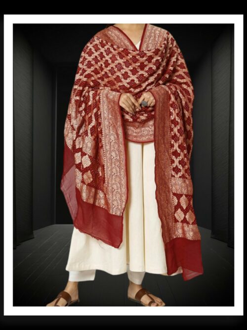 Maroon Banarasi Bandhani Dupatta Pure Georgette