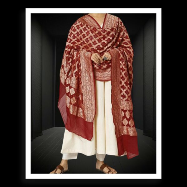 Maroon Banarasi Bandhani Dupatta Pure Georgette