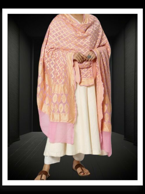 Baby Pink Banarasi Bandhani Dupatta Pure Georgette