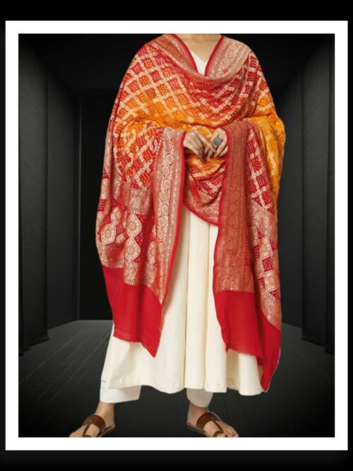 Red Orange Banarasi Bandhani Dupatta Pure Georgette