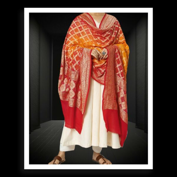 Red Orange Banarasi Bandhani Dupatta Pure Georgette