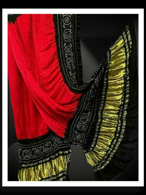 Red Black Bandhej Dupatta Panetar Designer Pure Gaji Silk Khatri