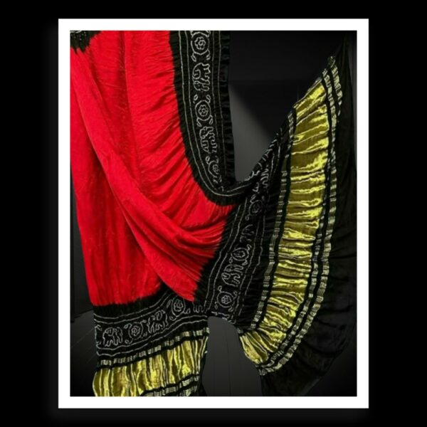 Red Black Bandhej Dupatta Panetar Designer Pure Gaji Silk Khatri