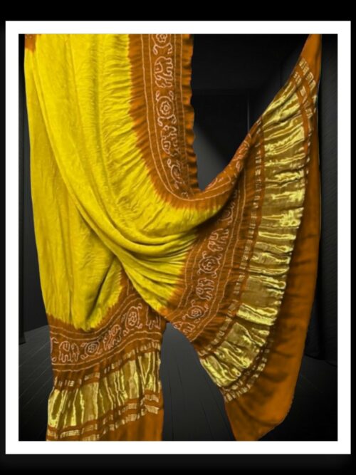 Yellow Rust Bandhej Dupatta Panetar Designer Pure Gaji Silk Khatri