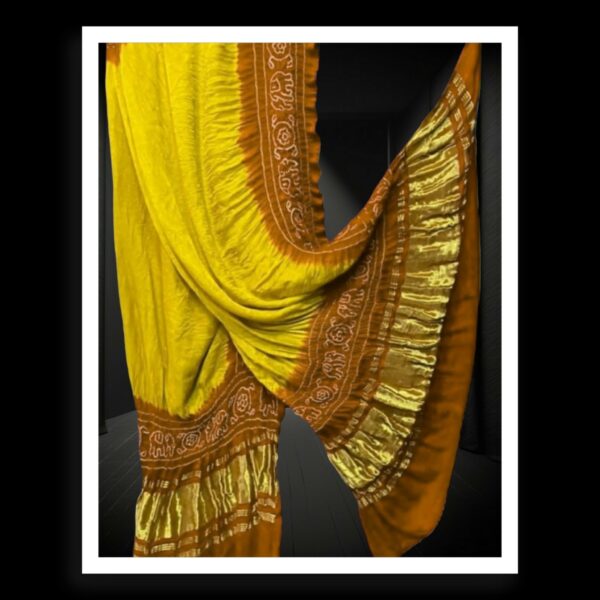 Yellow Rust Bandhej Dupatta Panetar Designer Pure Gaji Silk Khatri