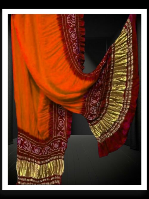 Orange Maroon Bandhej Dupatta Panetar Designer Pure Gaji Silk Khatri