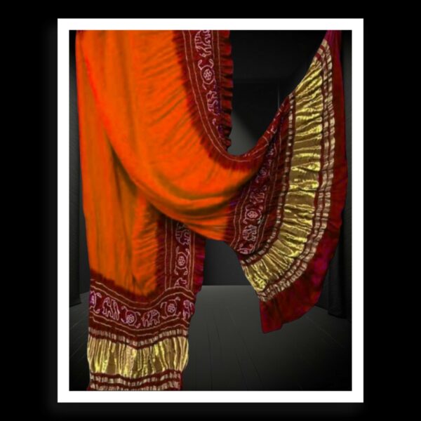 Orange Maroon Bandhej Dupatta Panetar Designer Pure Gaji Silk Khatri