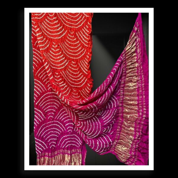 Orange-Pink Bandhani Dupatta Wifi Designer Pure Gaji Silk Khatri