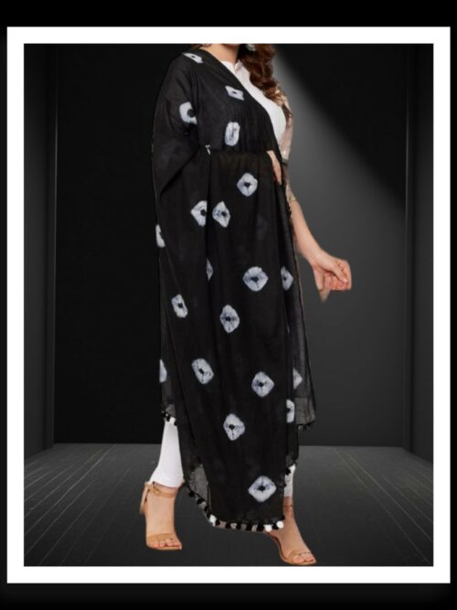 Black Designer Bandhani Pabar Dupatta Pure Cotton