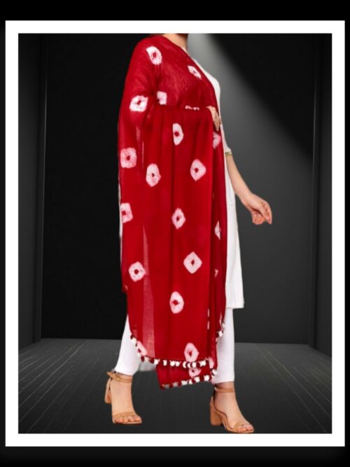 Red Designer Bandhani Pabar Dupatta Pure Cotton