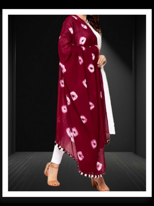 Maroon Designer Bandhani Pabar Dupatta Pure Cotton