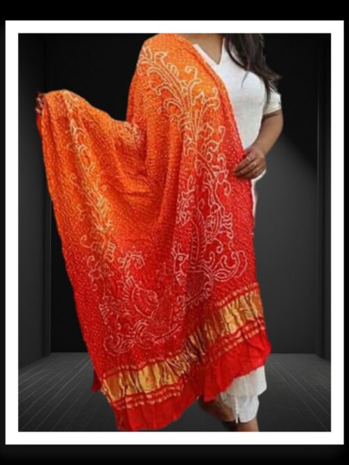 Golden Red Bandhani Dupatta Peacock Designer Pure GajiSilk