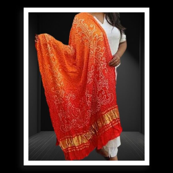 Golden Red Bandhani Dupatta Peacock Designer Pure GajiSilk