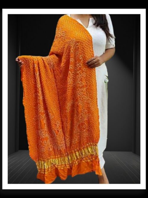 Mustered Bandhani Dupatta Peacock Designer Pure GajiSilk
