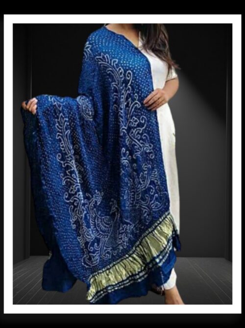 T Blue Bandhani Dupatta Peacock Designer Pure GajiSilk