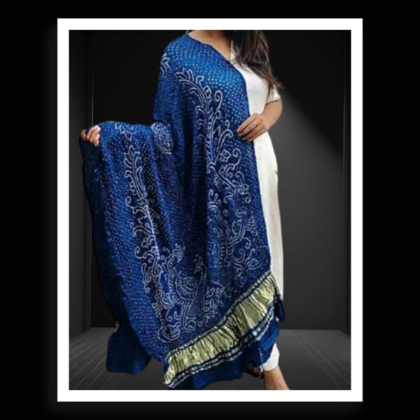 T Blue Bandhani Dupatta Peacock Designer Pure GajiSilk