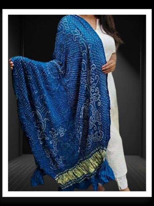Indigo Sky Bandhani Dupatta Peacock Designer Pure GajiSilk
