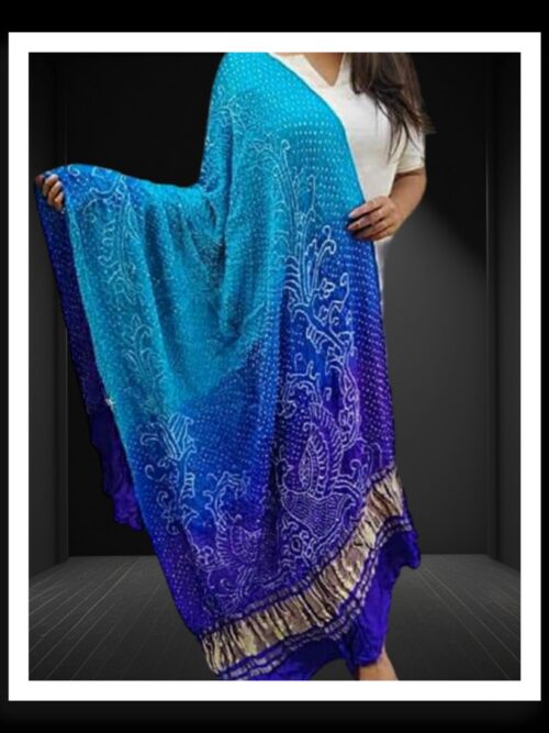 Sky Blue Bandhani Dupatta Peacock Designer Pure GajiSilk