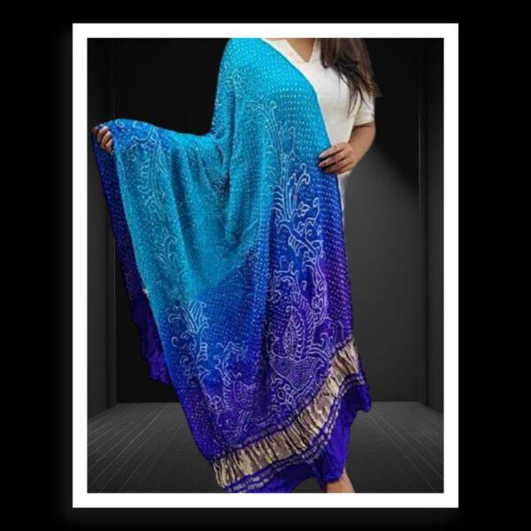 Sky Blue Bandhani Dupatta Peacock Designer Pure GajiSilk