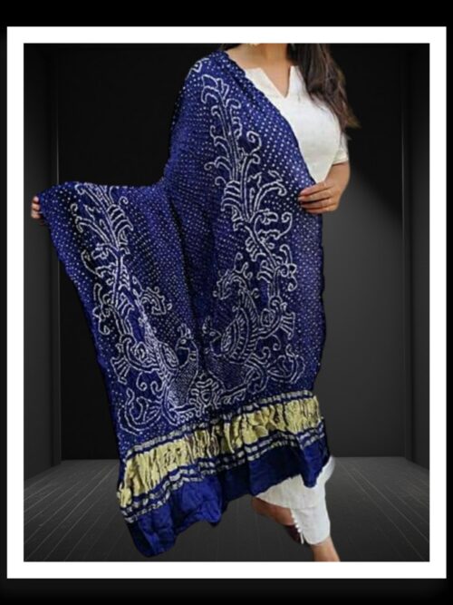 Navy Bandhani Dupatta Peacock Designer Pure GajiSilk