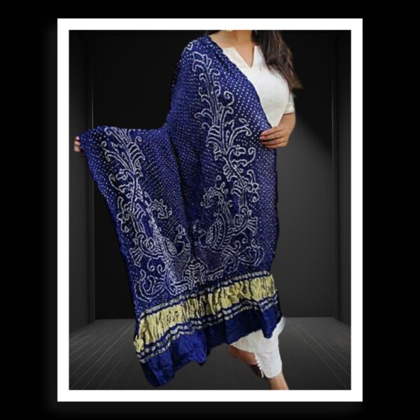 Navy Bandhani Dupatta Peacock Designer Pure GajiSilk