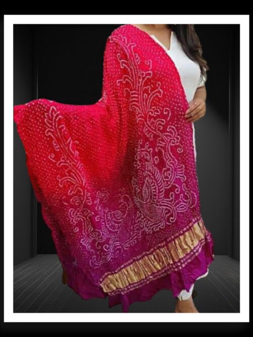 Red Magenta Bandhani Dupatta Peacock Designer Pure GajiSilk