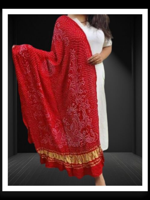Dark Red Peacock Bandhani Dupatta Pure GajiSilk