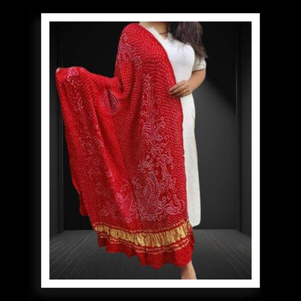 Dark Red Peacock Bandhani Dupatta Pure GajiSilk