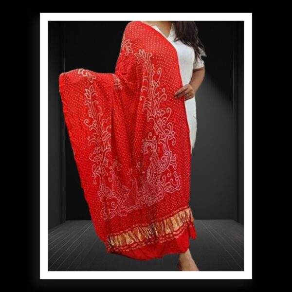 Red Bandhani Dupatta Peacock Designer Pure GajiSilk