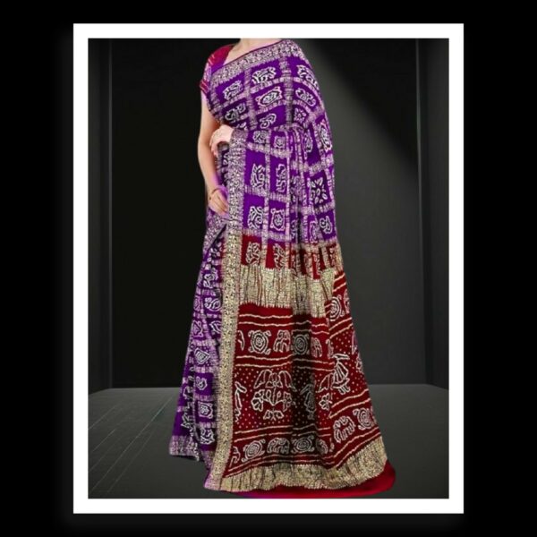 Brinjal Maroon Bandhani Saree Pure GajiSilk Naksi Zari Gharchola