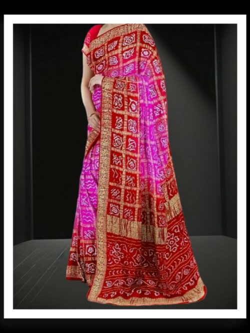 Red Pink Bandhani Saree Pure GajiSilk Naksi Zari Gharchola