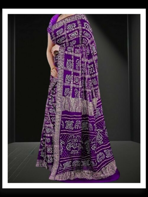 Brinjal Bandhani Saree Pure GajiSilk Naksi Zari Gharchola
