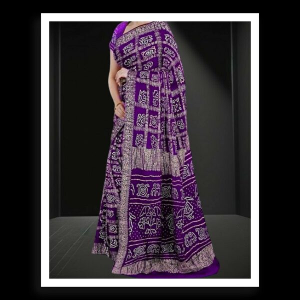 Brinjal Bandhani Saree Pure GajiSilk Naksi Zari Gharchola