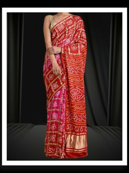 Red Pink Traditional Wedding Gharchola Saree Pure GajiSilk