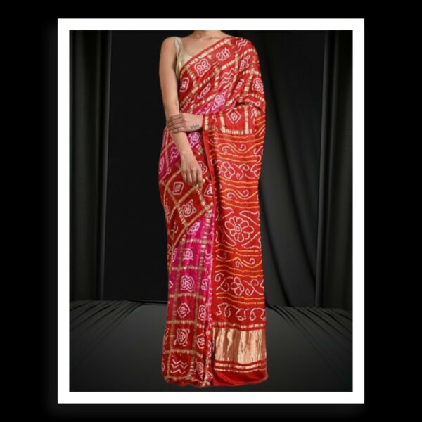 Red Pink Traditional Wedding Gharchola Saree Pure GajiSilk