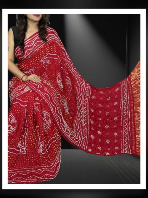 Red Chandrakhani Bandhani Saree Pure ModalSilk