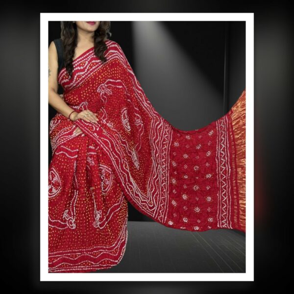 Red Chandrakhani Bandhani Saree Pure ModalSilk