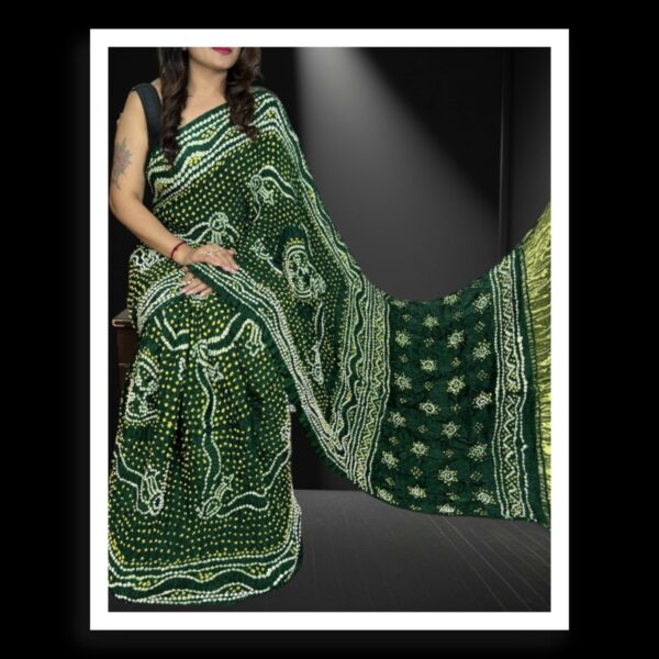 Green Chandrakhani Bandhani Saree Pure ModalSilk