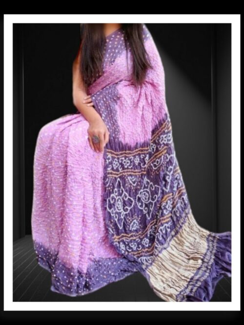 Lavender Light Pink Pure Gaji Silk Bandhej Bandhani Saree