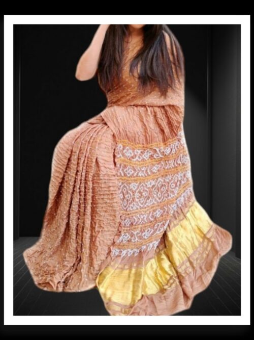 Cream Pure Gaji Silk Bandhej Bandhani Saree