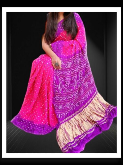 Pink Magenta Pure Gaji Silk Bandhej Bandhani Saree