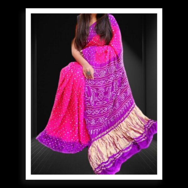 Pink Magenta Pure Gaji Silk Bandhej Bandhani Saree