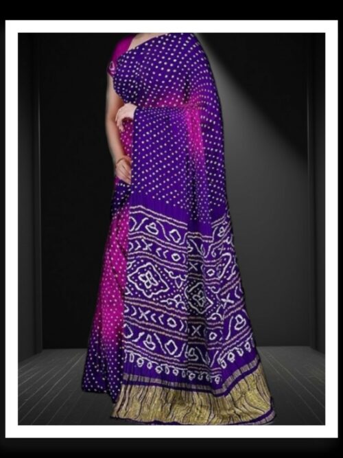 Purple Magenta Pure Gaji Silk Bandhej Bandhani Saree