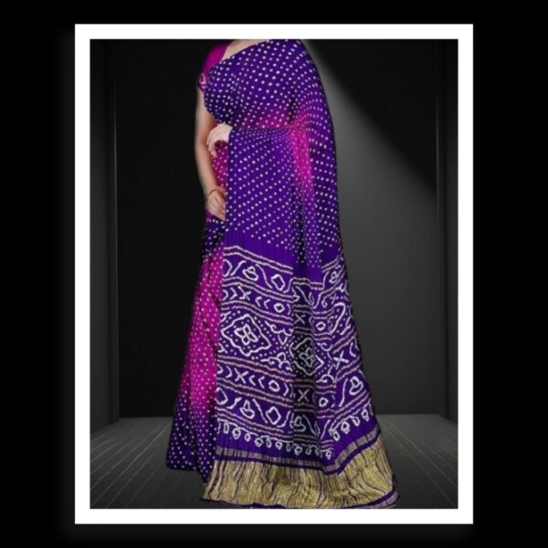 Purple Magenta Pure Gaji Silk Bandhej Bandhani Saree