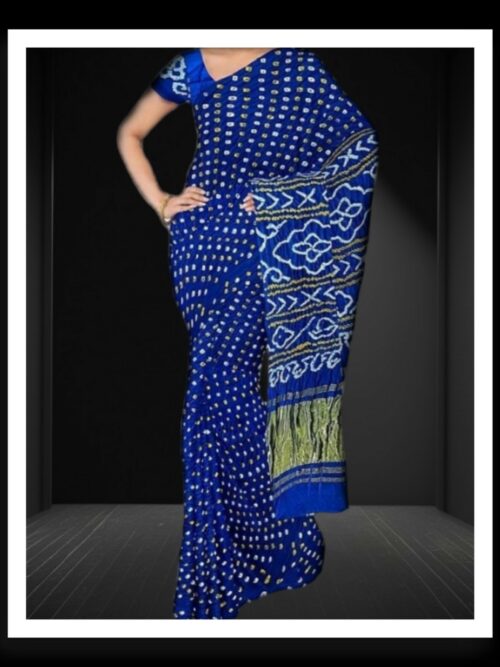 Blue Pure Gaji Silk Bandhej Bandhani Saree