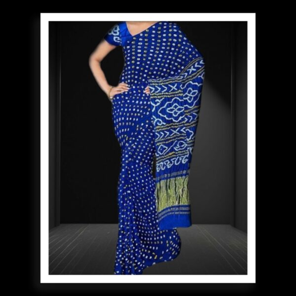 Blue Pure Gaji Silk Bandhej Bandhani Saree