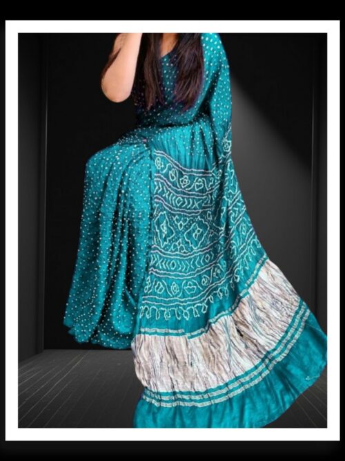 Peacock Blue Pure Gaji Silk Bandhej Bandhani Saree