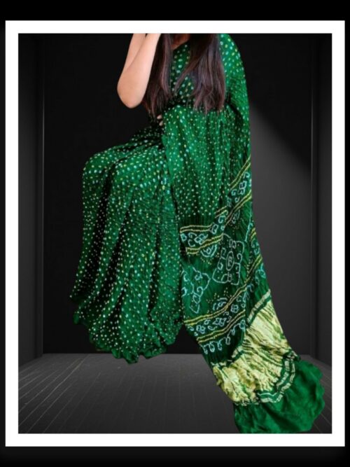 Green Pure Gaji Silk Bandhej Bandhani Saree
